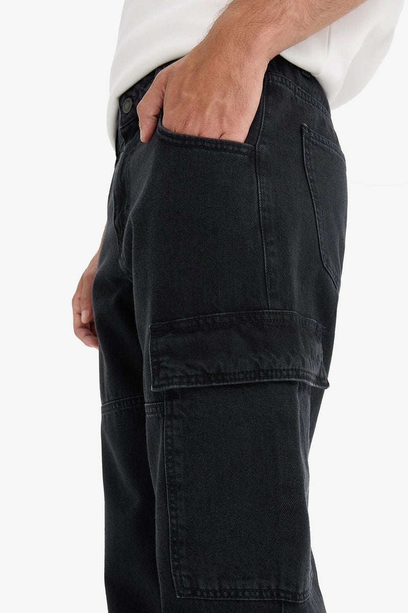DeFacto Black Man Cotton Relax Fit Wide Leg Cargo Jeans Casual - Image 3